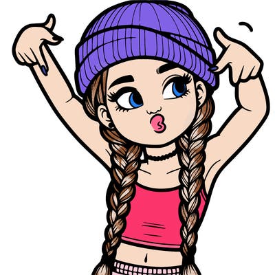 realistic teenage girl with braids and a beanie and crop top doing 🫶🏼