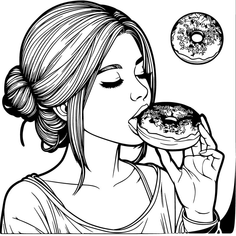 realistic woman eating a dounut