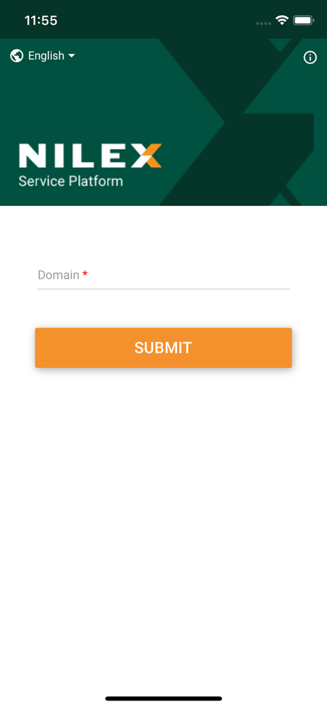 Nilex Service Platform - Nilex Service Platform mobile app domain entry screen with a submit button