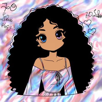 a black anime girl with long afro hair