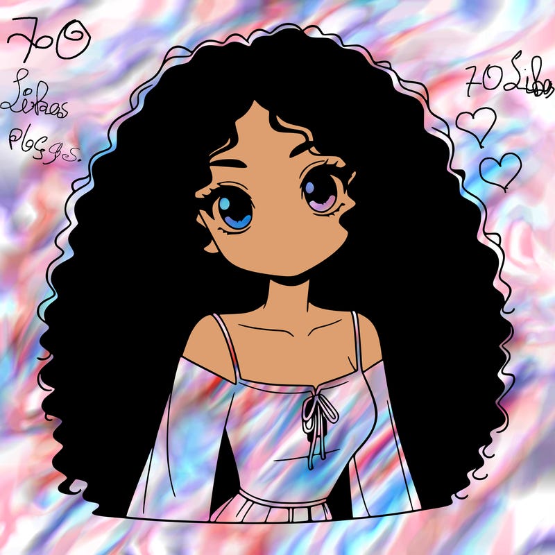 a black anime girl with long afro hair