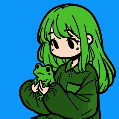 girl with long hair and a oversized shirt. and she is holding a frog