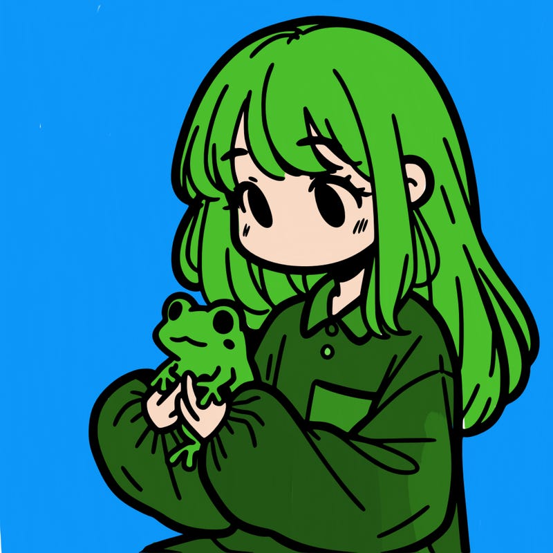 girl with long hair and a oversized shirt. and she is holding a frog