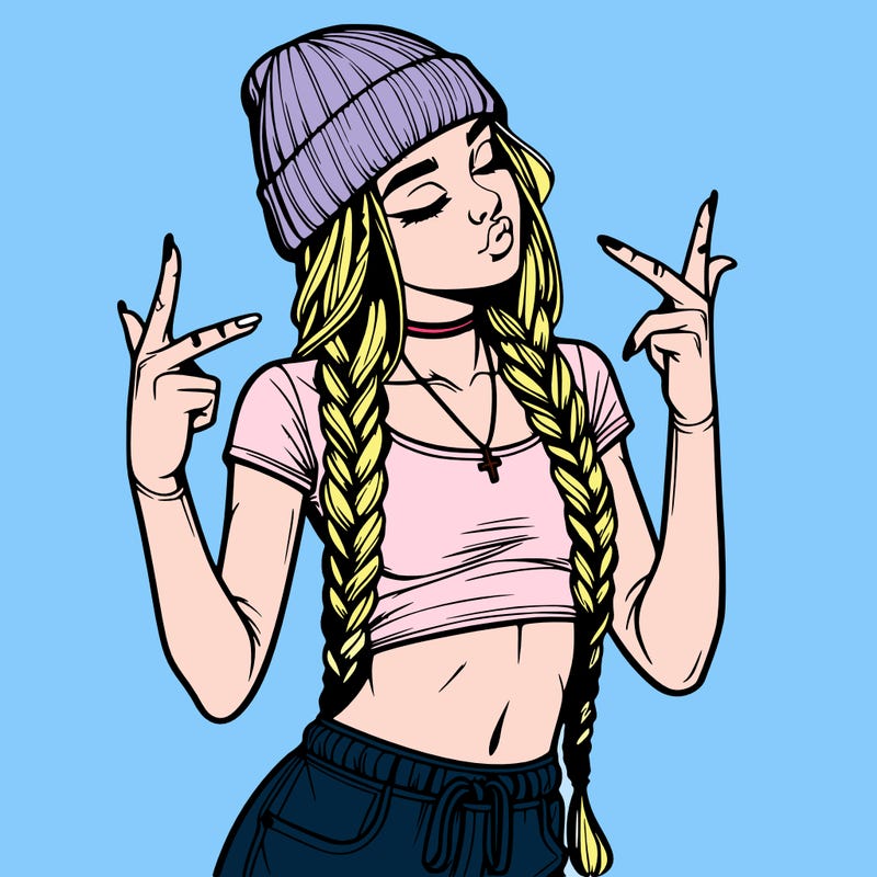 realistic teenage girl with braids and a beanie and crop top doing 🫶🏼