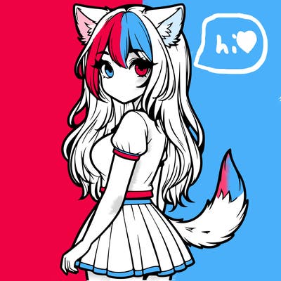 realistic girl with wolf ears and a tail