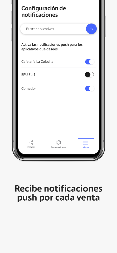 Wompi - Schermata dell'app mobile Wompi che mostra la configurazione delle notifiche push per le vendite aziendali