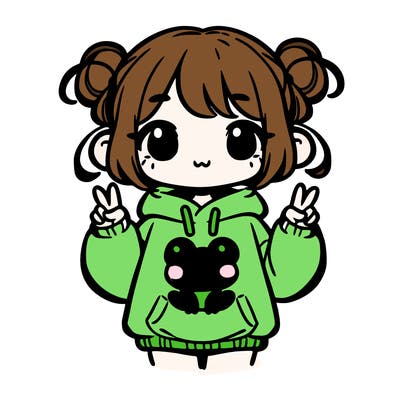 a cute girl with a frog sweat shirt