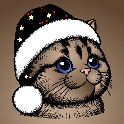 realistic cat with a christmas hat