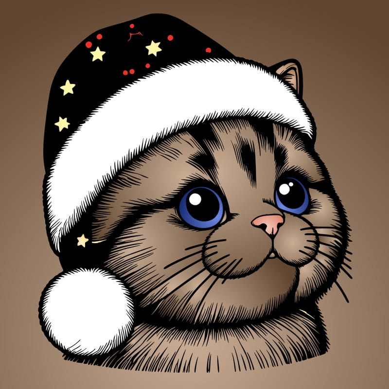 realistic cat with a christmas hat