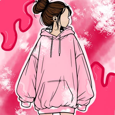 realistic girl with a oversized sweatshirt on and a bun