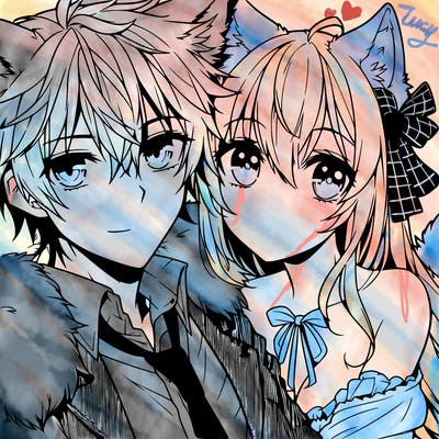 anime romantic wolf boy with wolf girl