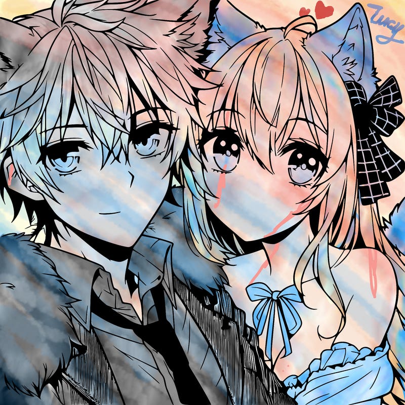 anime romantic wolf boy with wolf girl