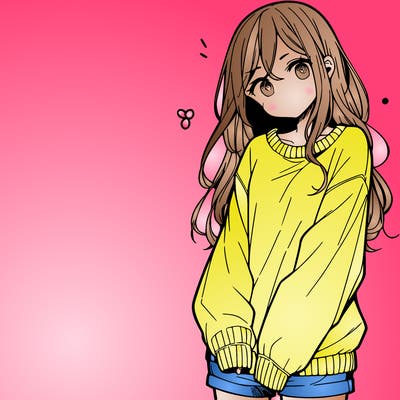 manga teen girl  in a sweater and baggy pants
