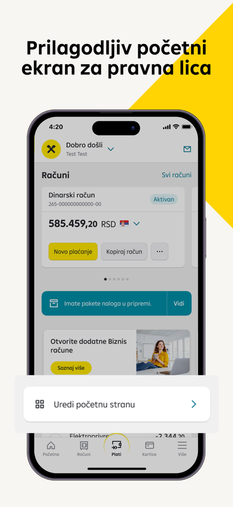 Moja mBanka Raiffeisen - Moja mBanka Raiffeisen app business account dashboard with customizable home screen features