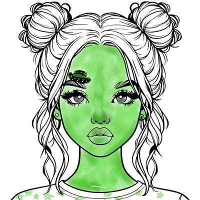 realistic girl with two buns in hair and lips