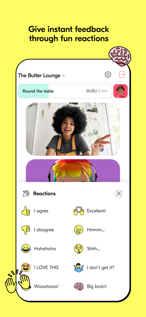 Butter: Virtual workshop tool - Butter virtual workshop app showing a list of emoji reactions for interactive meetings