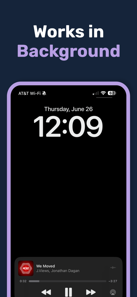 432 Player Plus - Schermata di blocco dello smartphone che mostra la riproduzione musicale di 432 Player Plus in background