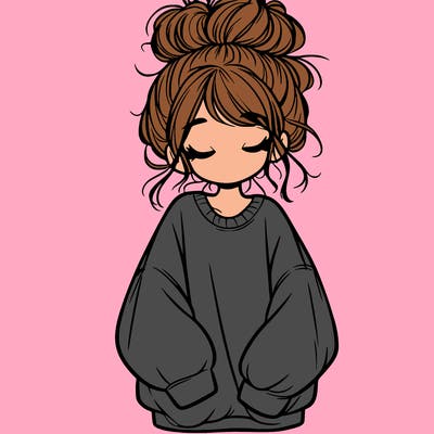 girl with baggy sweatshirt and messy bun