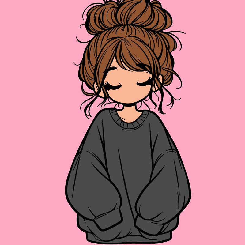 girl with baggy sweatshirt and messy bun