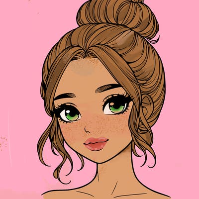 realistic pretty girl with hair in bun