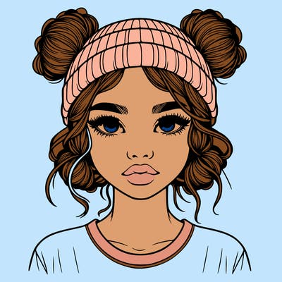 realistic girl with buns in her hair with a beanie on