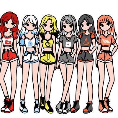 a group of girls wearing crop tops and shorts