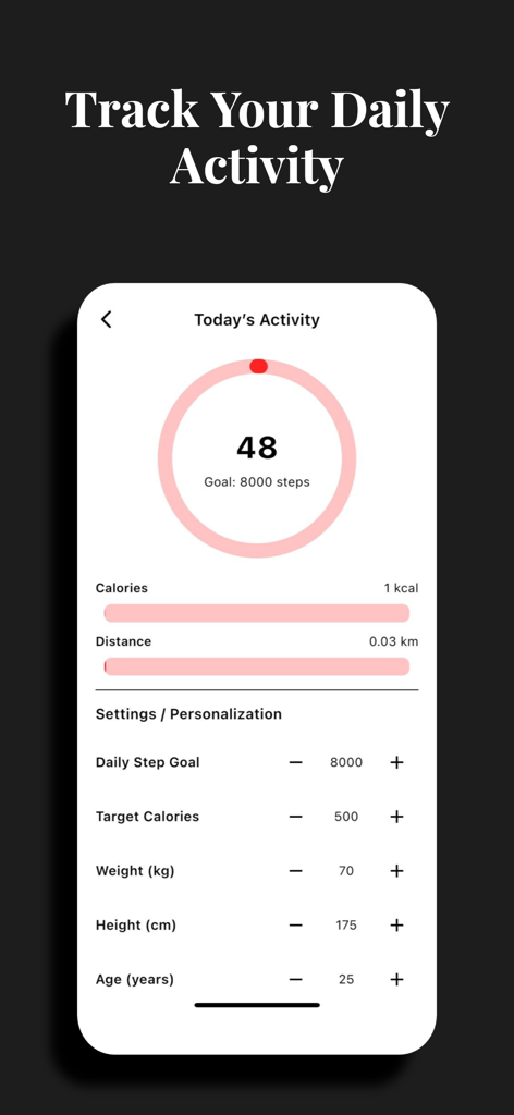 Madmuscles Fitness Gym Workout - Interface of the Madmuscles Fitness app showing daily step count calories burned and personalization settings for workout goals