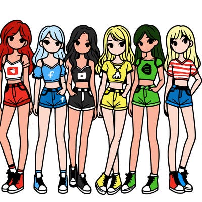 a group of girls wearing crop tops and shorts