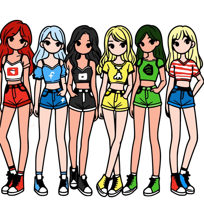 a group of girls wearing crop tops and shorts