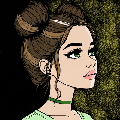 realistic girl with buns on the top of her head