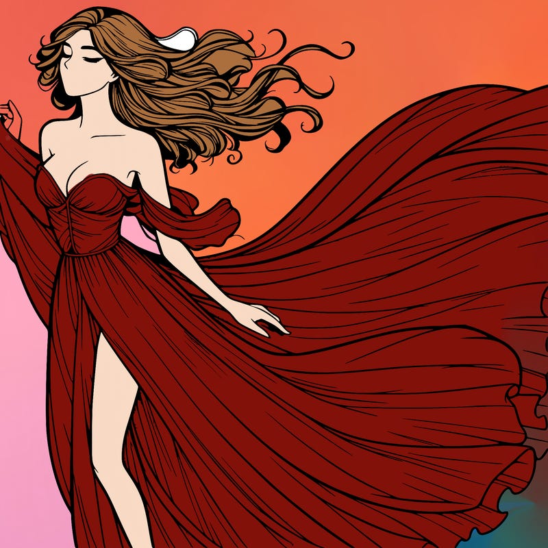 realistic woman in dress flowing the the wind