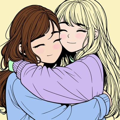 realistic two girls hugging
