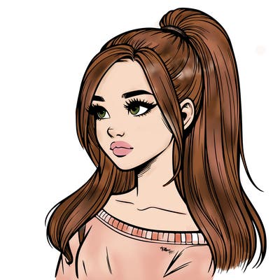 realistic girl with a high ponytail