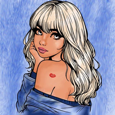 realistic girl with bangs looking over her shoulder