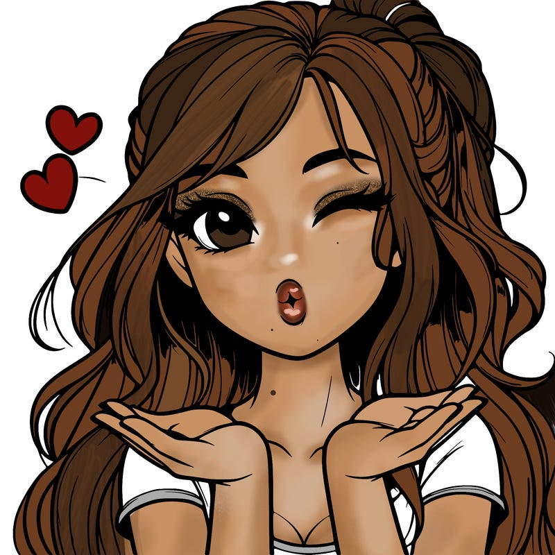 realistic girl winking and blowing a kiss while making heart hands