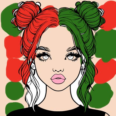 realistic girl with two buns in hair and lips