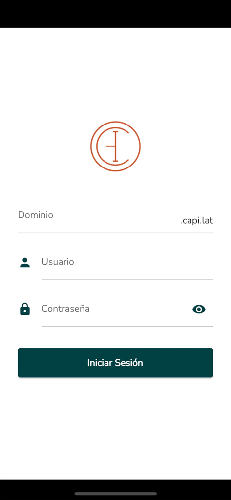 CAPI App - Login screen of CAPI App for real estate project management in Mexico showing domain username and password fields
