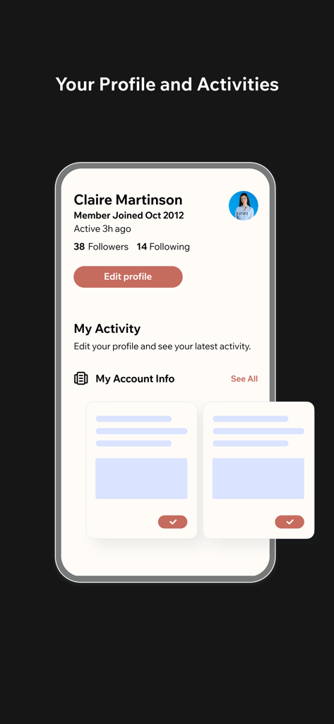Aretah Studio app user profile and activities dashboard showing membership details and recent fitness history