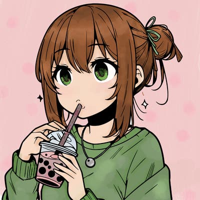 manga character drinking boba