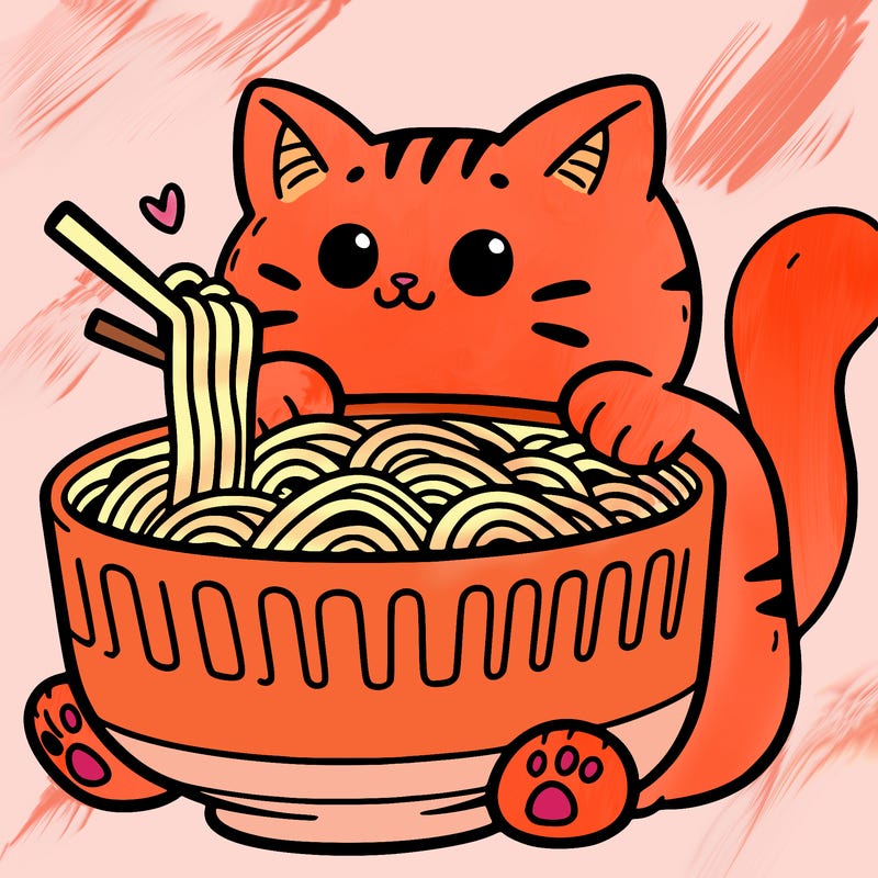 cat with ramen
