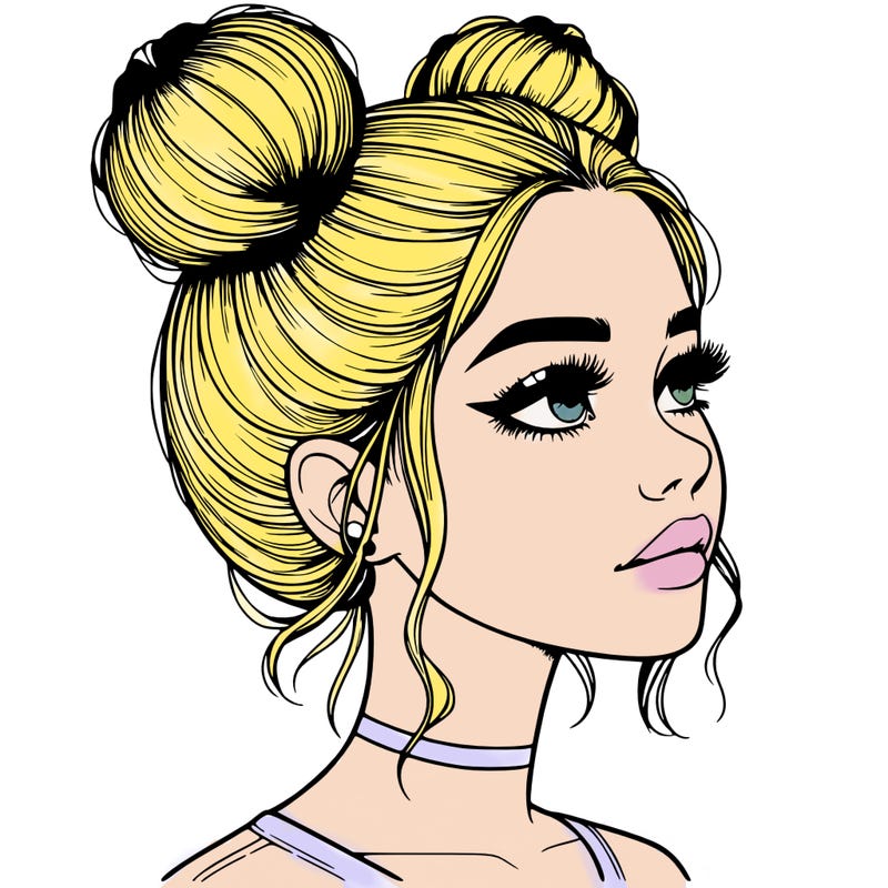 realistic girl with buns on the top of her head
