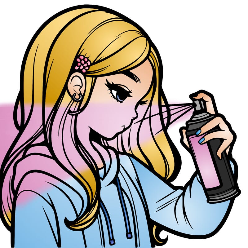 a realistic girl spray painting