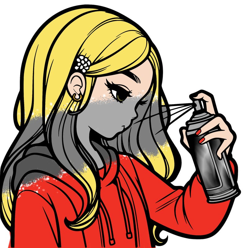 a realistic girl spray painting