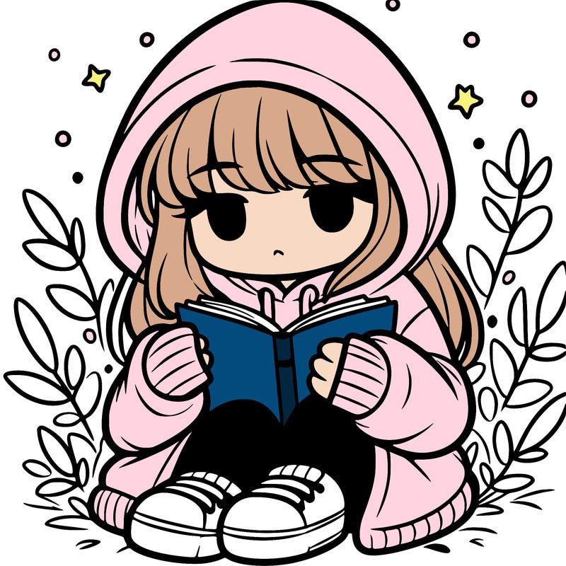 girl in oversized hoodie reading a book