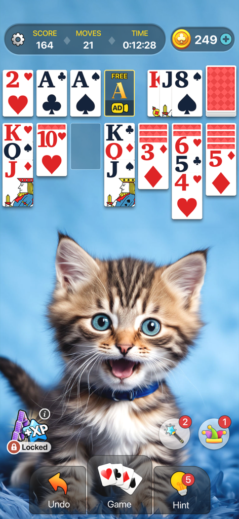 Klondike Solitaire- Card Games - Juego de cartas Nova Solitaire clásico Klondike con cartas grandes y un lindo fondo de gatito