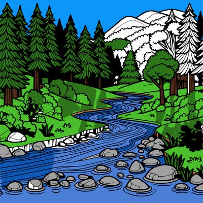 realistic forest with flowing river