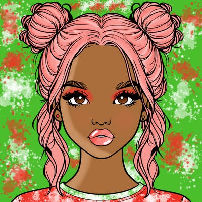 realistic girl with two buns in hair and lips