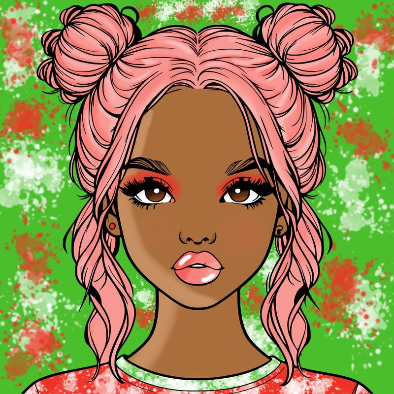 realistic girl with two buns in hair and lips