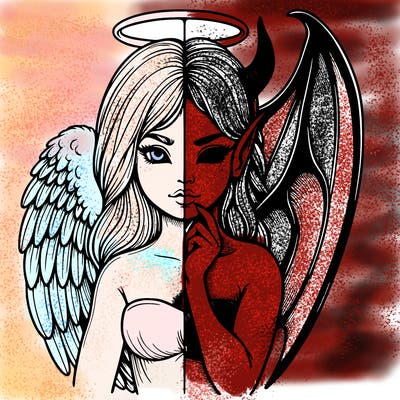 realistic angel half demon