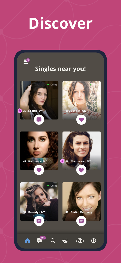EligibleGreeks app interface showing a list of Greek singles profiles near the user.